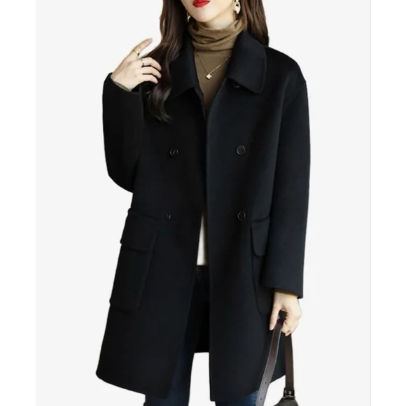 NEW Double Breasted Lightweight Pockets Mid Peacoat Coat L/XL - Picture 1 of 6